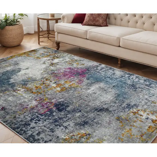 Blue and Pink Abstract Power Loom Area Rug Photo 1