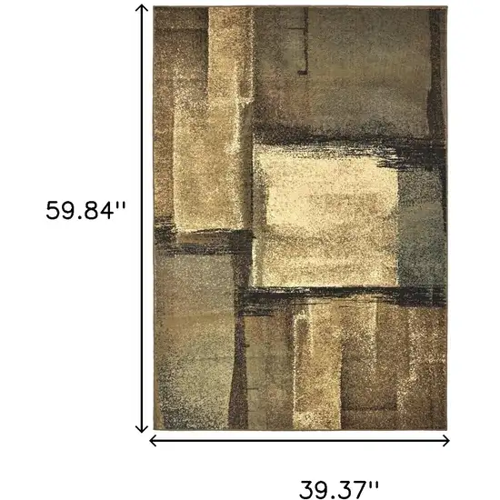 Brown And Beige Distressed Blocks Area Rug Photo 3