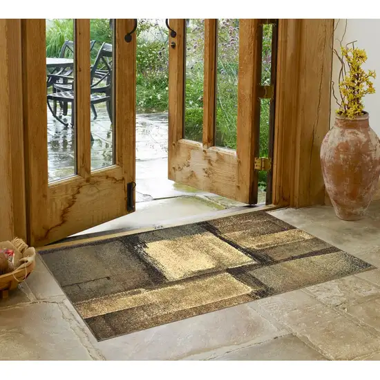 Brown And Beige Distressed Blocks Area Rug Photo 1