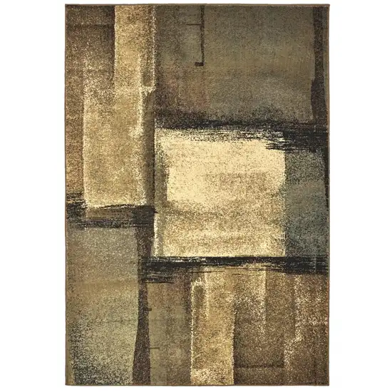 Brown And Beige Distressed Blocks Area Rug Photo 2