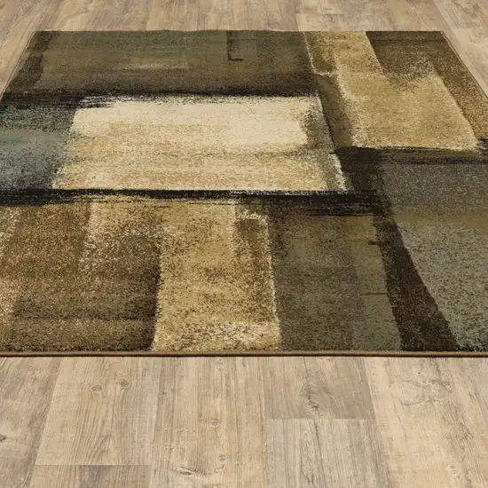 8'x10' Brown and Beige Distressed Blocks Area Rug Photo 2