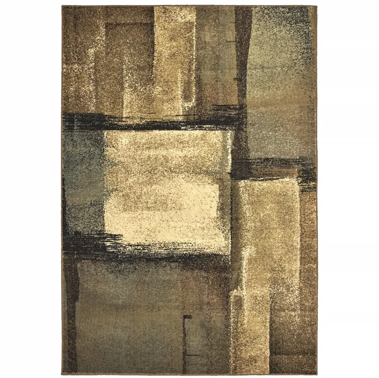 8'x10' Brown and Beige Distressed Blocks Area Rug Photo 1