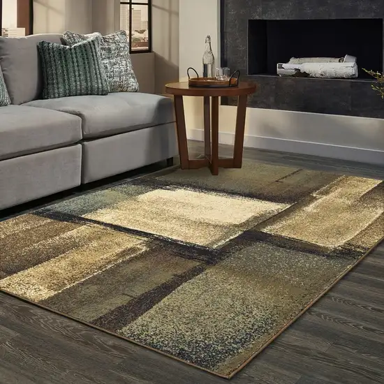 8'x10' Brown and Beige Distressed Blocks Area Rug Photo 6