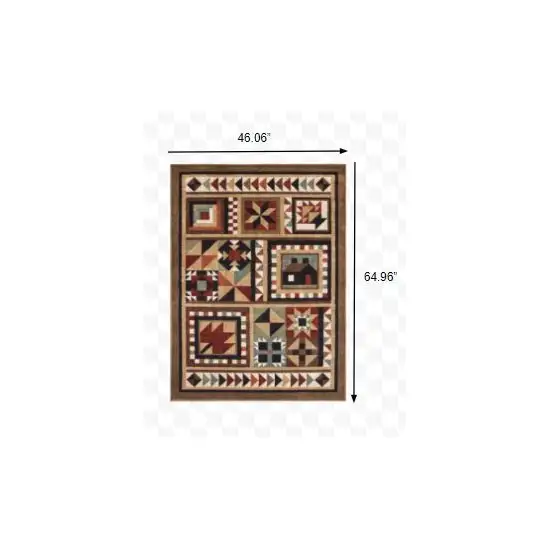 4'x6' Brown and Red Ikat Patchwork Area Rug Photo 5