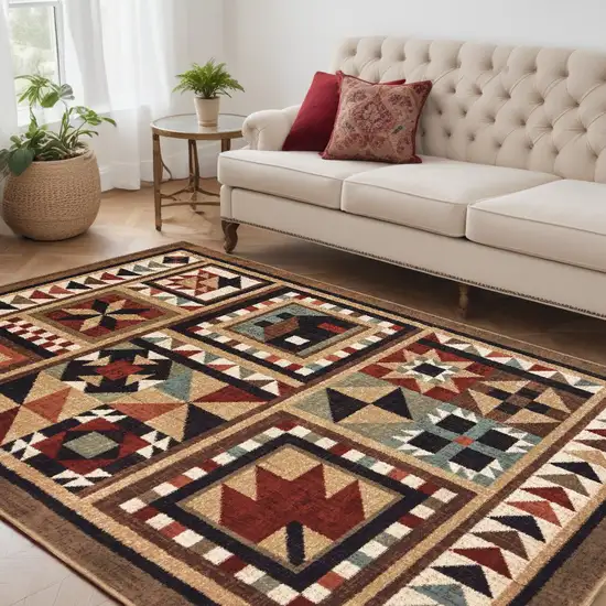 Brown And Red Ikat Patchwork Area Rug Photo 1