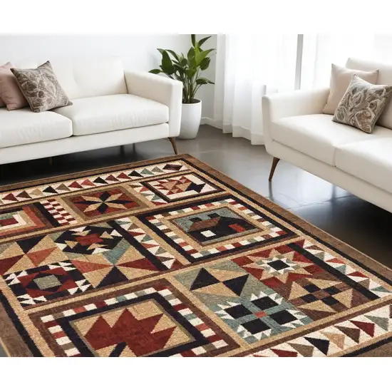 Brown And Red Ikat Patchwork Area Rug Photo 1