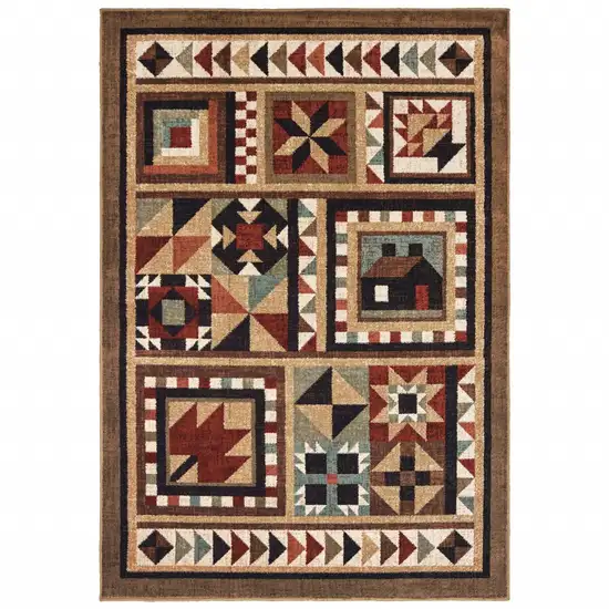 8'x10' Brown and Red Ikat Patchwork Area Rug Photo 1