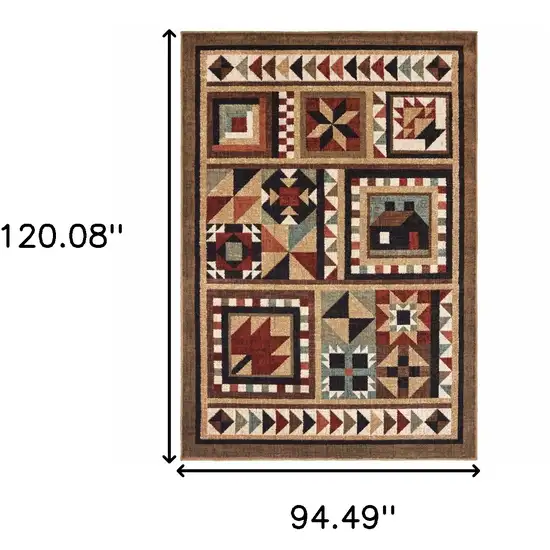 8'x10' Brown and Red Ikat Patchwork Area Rug Photo 6