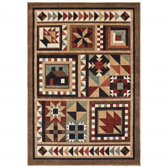 8'x10' Brown and Red Ikat Patchwork Area Rug Photo 5