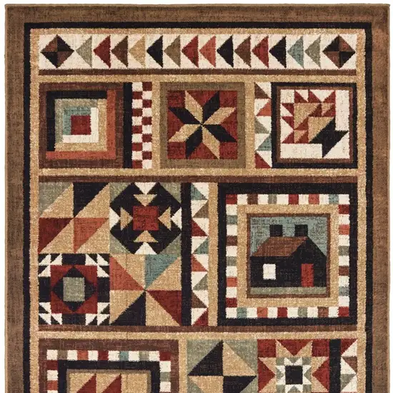 10'x13' Brown and Red Ikat Patchwork Area Rug Photo 5