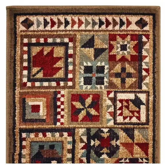 2' X 8' Brown And Red Ikat Patchwork Runner Rug Photo 5