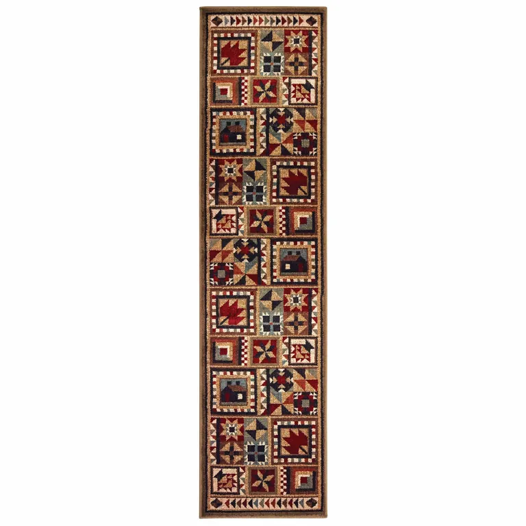 2'x8' Brown and Red Ikat Patchwork Runner Rug Photo 1