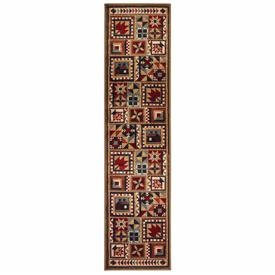 2'x8' Brown and Red Ikat Patchwork Runner Rug Photo 1