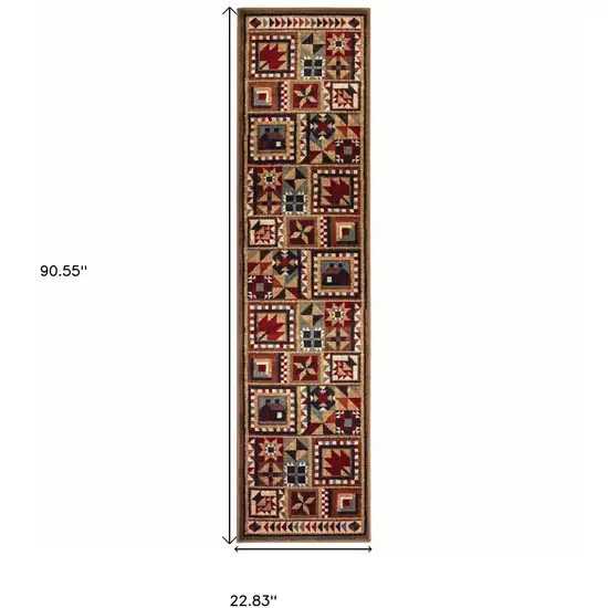 2' X 8' Brown And Red Ikat Patchwork Runner Rug Photo 3