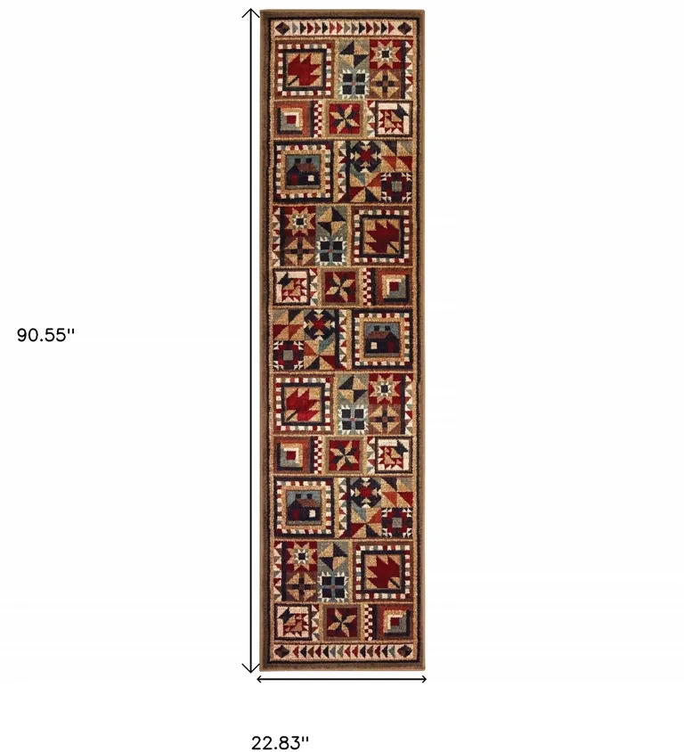 2'x8' Brown and Red Ikat Patchwork Runner Rug Photo 4