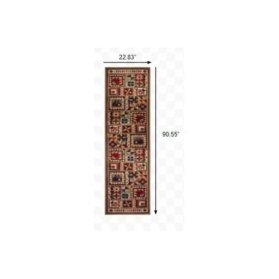 2'x8' Brown and Red Ikat Patchwork Runner Rug Photo 2