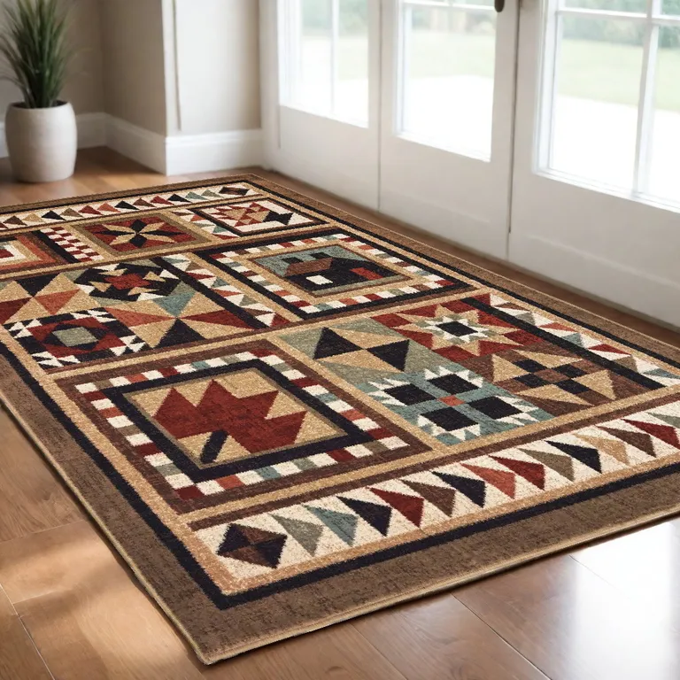 2'x3' Brown and Red Ikat Patchwork Scatter Rug Photo 5