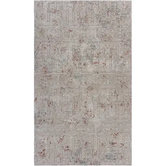 2' x 3' Gray And Ivory Geometric Distressed Stain Resistant Area Rug Photo 1