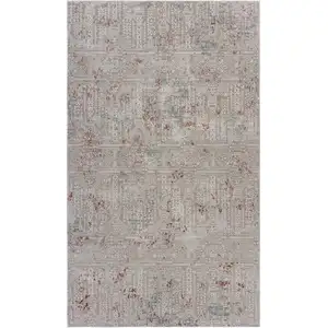 Photo of 2' x 3' Gray And Ivory Geometric Distressed Stain Resistant Area Rug