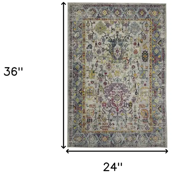 2' x 3' Gray Floral Power Loom Area Rug Photo 9