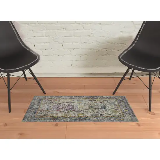 2' x 3' Gray Floral Power Loom Area Rug Photo 2