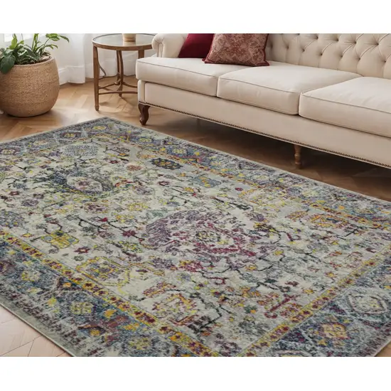 Gray Floral Power Loom Area Rug Photo 1