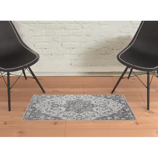 2' x 3' Gray Medallion Power Loom Area Rug Photo 4