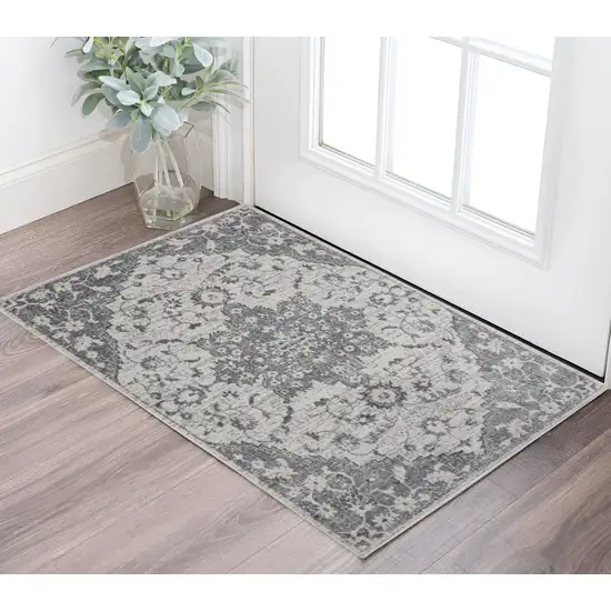 Gray Medallion Power Loom Area Rug Photo 1