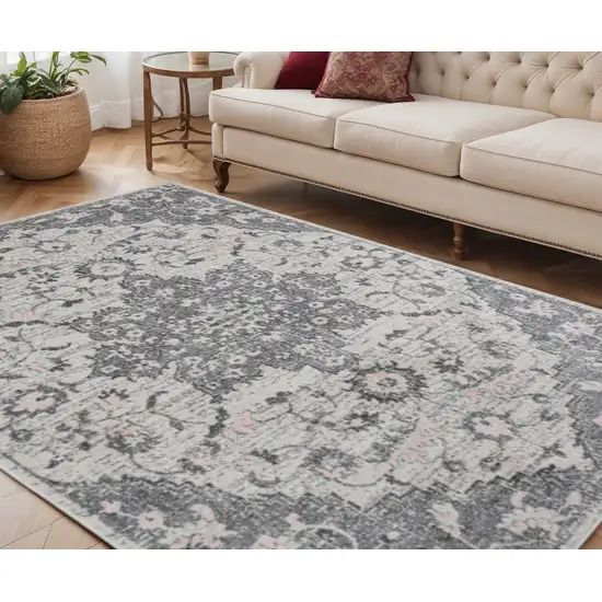 Gray Medallion Power Loom Area Rug Photo 1