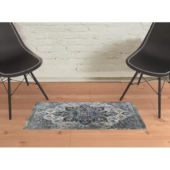 2' x 3' Gray Medallion Power Loom Area Rug Photo 2