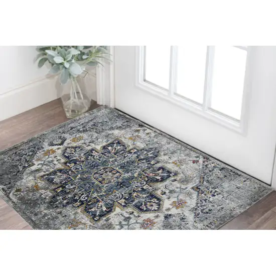 Gray Medallion Power Loom Area Rug Photo 1