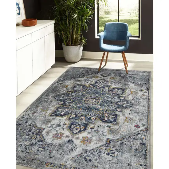 8' x 11' Gray Medallion Power Loom Area Rug Photo 7