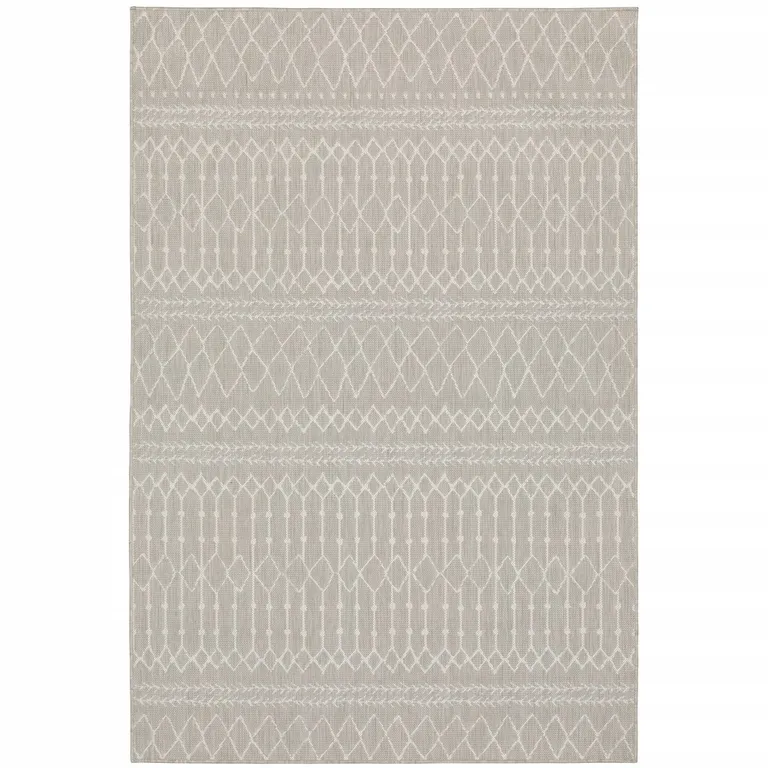 3'x5' Gray and Ivory Geometric Indoor Outdoor Area Rug Photo 1