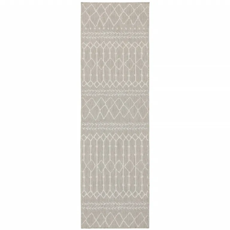 2'x7' Gray and Ivory Geometric Indoor Outdoor Runner Rug Photo 1