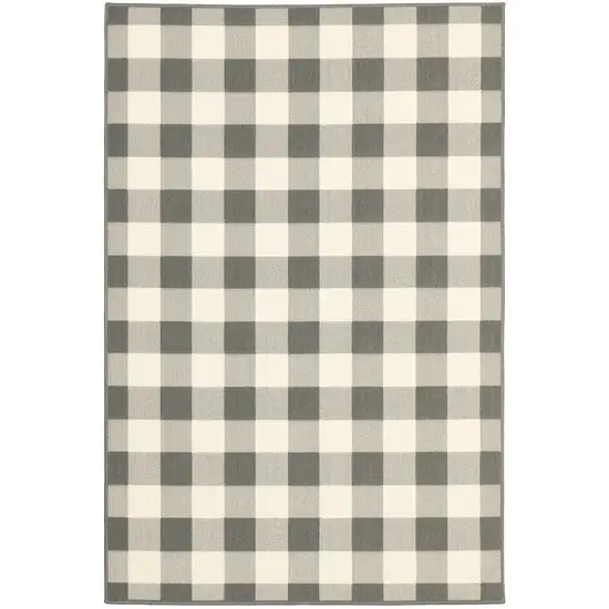 4'x6' Gray and Ivory Gingham Indoor Outdoor Area Rug Photo 1