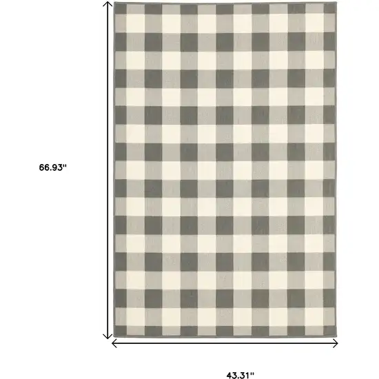 4'x6' Gray and Ivory Gingham Indoor Outdoor Area Rug Photo 7