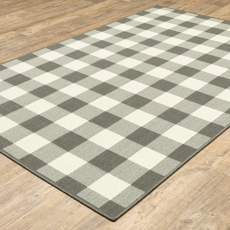 5'x8' Gray and Ivory Gingham Indoor Outdoor Area Rug Photo 3