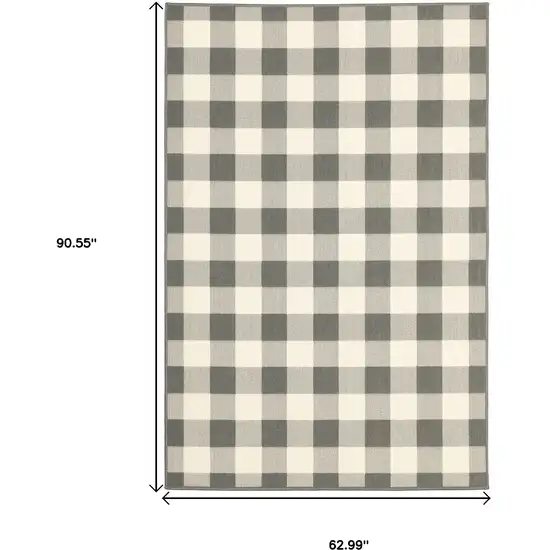 5'x8' Gray and Ivory Gingham Indoor Outdoor Area Rug Photo 7