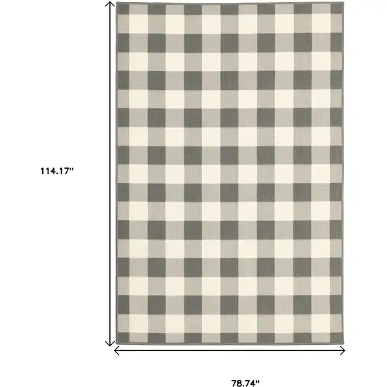 7'x10' Gray and Ivory Gingham Indoor Outdoor Area Rug Photo 7