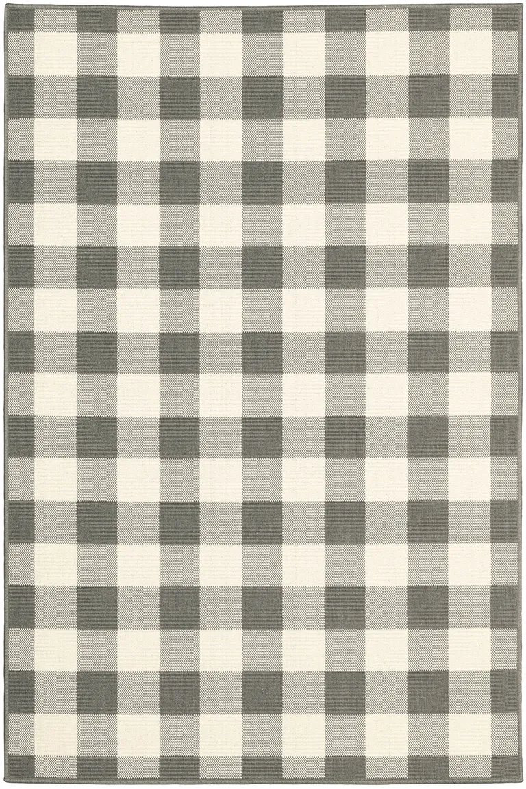 8'x11' Gray and Ivory Gingham Indoor Outdoor Area Rug Photo 1