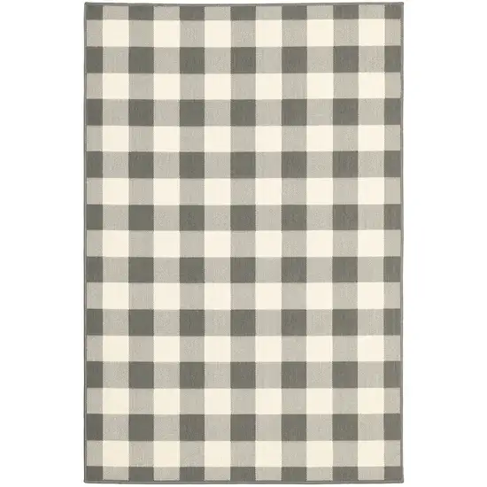 8'x11' Gray and Ivory Gingham Indoor Outdoor Area Rug Photo 1