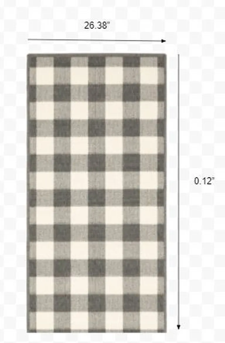 2'x8' Gray and Ivory Gingham Indoor Outdoor Runner Rug Photo 2