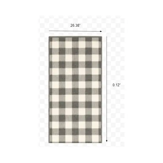 2'x8' Gray and Ivory Gingham Indoor Outdoor Runner Rug Photo 2