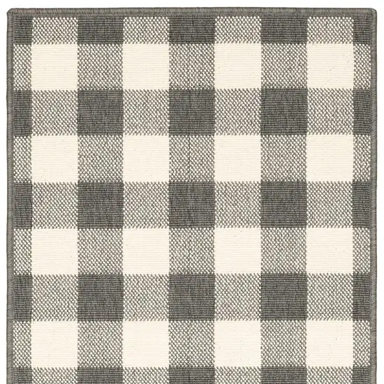 2'x8' Gray and Ivory Gingham Indoor Outdoor Runner Rug Photo 5