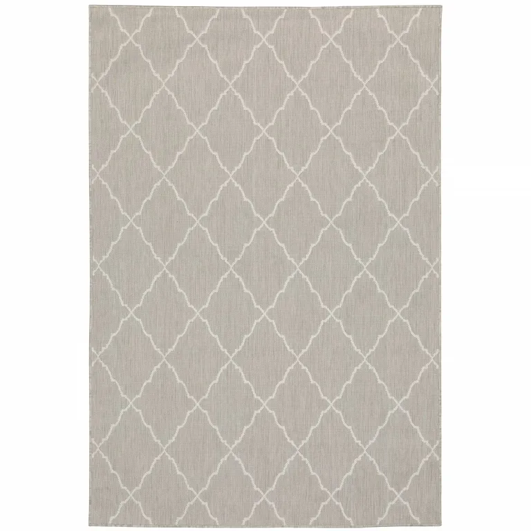 3'x5' Gray and Ivory Trellis Indoor Outdoor Area Rug Photo 1