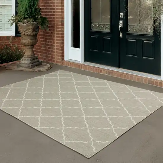 3'x5' Gray and Ivory Trellis Indoor Outdoor Area Rug Photo 8