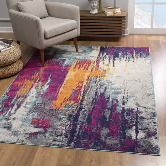 9' x 13' Gray and Magenta Abstract Area Rug Photo 7