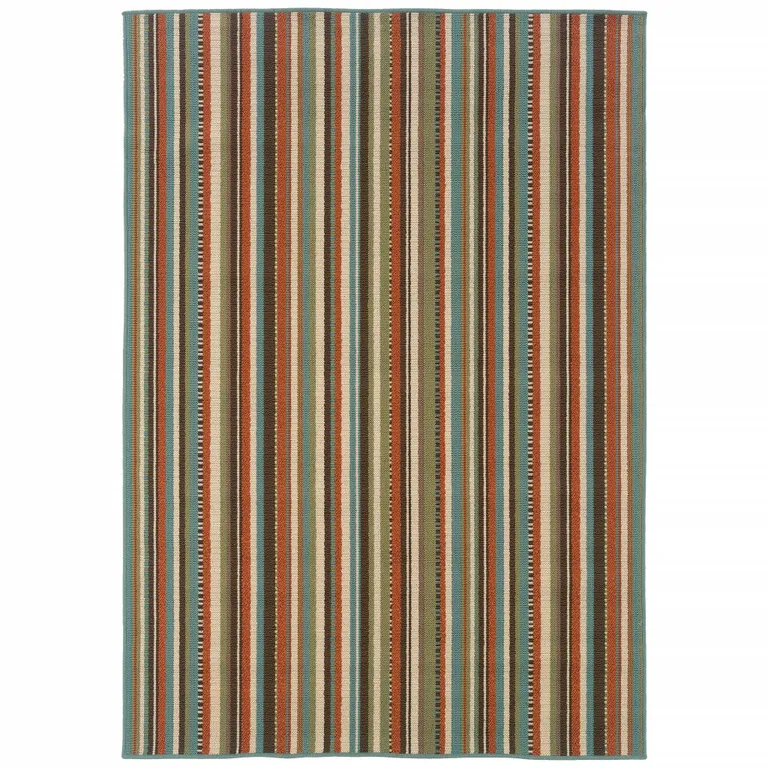 2'x4' Green and Brown Striped Indoor Outdoor Scatter Rug Photo 1