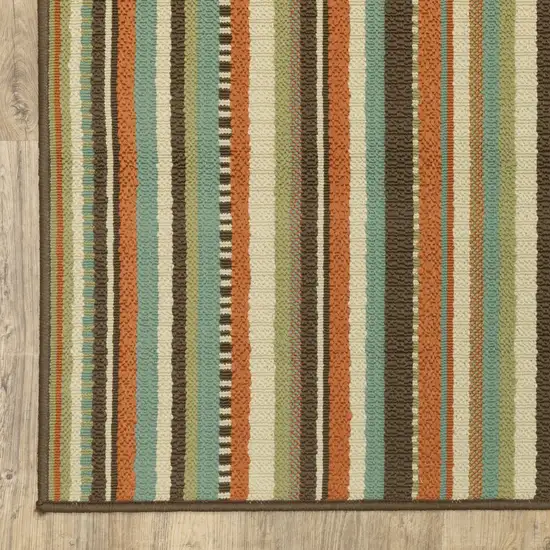 2'x4' Green and Brown Striped Indoor Outdoor Scatter Rug Photo 2