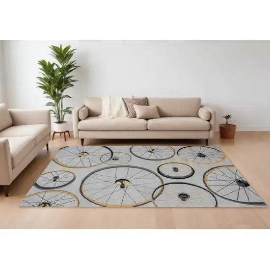 Grey Hand Hooked Wheels Indoor Area Rug Photo 2